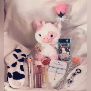 Plush Cow Toy and Cow Accessories Collection Set